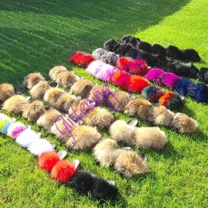 Real Raccoon Fur Slides